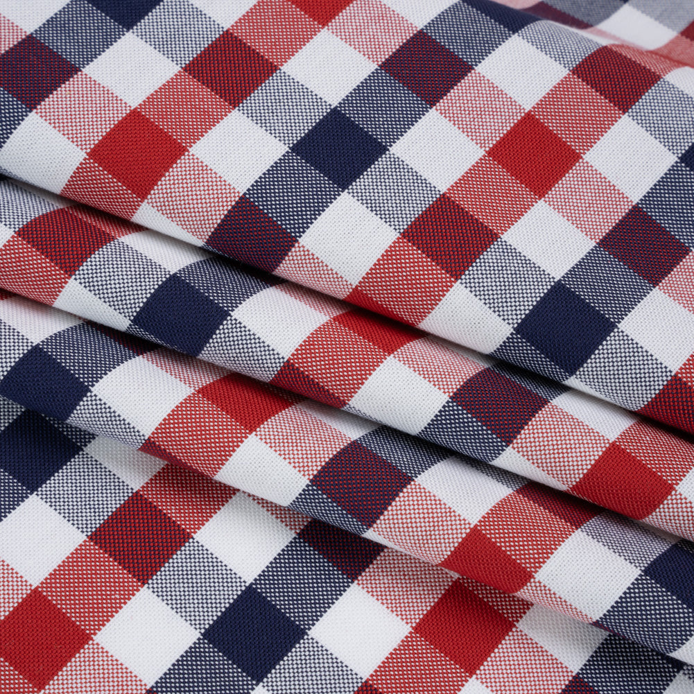 Cotton Oxford Shirting - Red, White and Blue Tattersall Checks - Deadstock - Folded Cotton Oxford Shirting - Red, White and Blue Tattersall Checks - Deadstock - Folded
