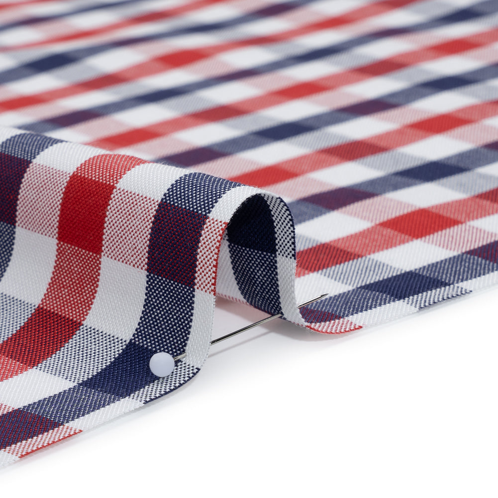 Cotton Oxford Shirting - Red, White and Blue Tattersall Checks - Deadstock - Detail Cotton Oxford Shirting - Red, White and Blue Tattersall Checks - Deadstock - Detail