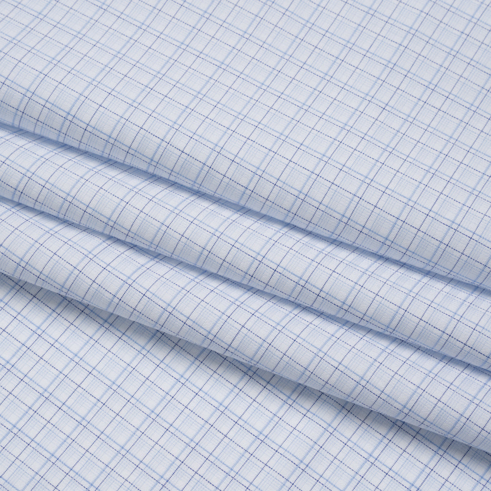 Cotton Shirting - Navy, Light Blue and White Fine Line Plaid - Deadstock - Folded Cotton Shirting - Navy, Light Blue and White Fine Line Plaid - Deadstock - Folded