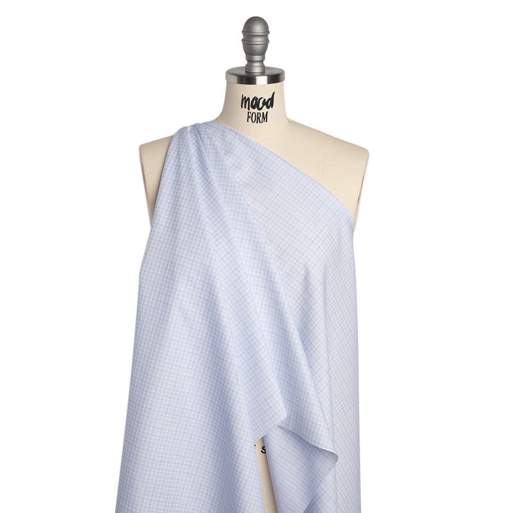 Cotton Shirting - Navy, Light Blue and White Fine Line Plaid - Deadstock - Drape Cotton Shirting - Navy, Light Blue and White Fine Line Plaid - Deadstock - Drape