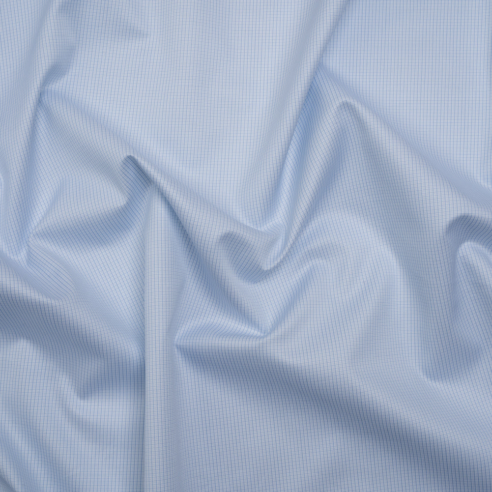 Cotton Shirting - Light Blue and White Tiny Tattersall Check - Deadstock Cotton Shirting - Light Blue and White Tiny Tattersall Check - Deadstock