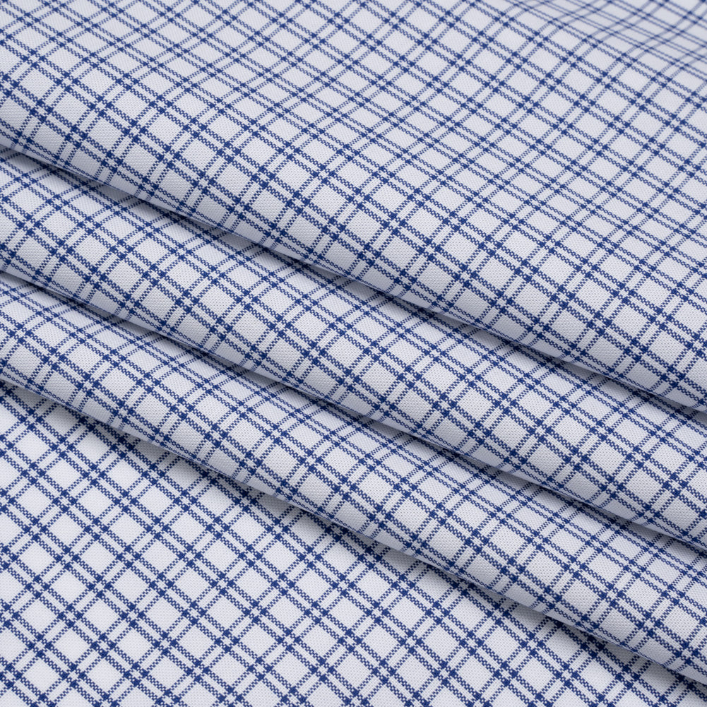 Cotton Oxford Shirting - Bright Blue and White Checks - Deadstock Cotton Oxford Shirting - Bright Blue and White Checks - Deadstock