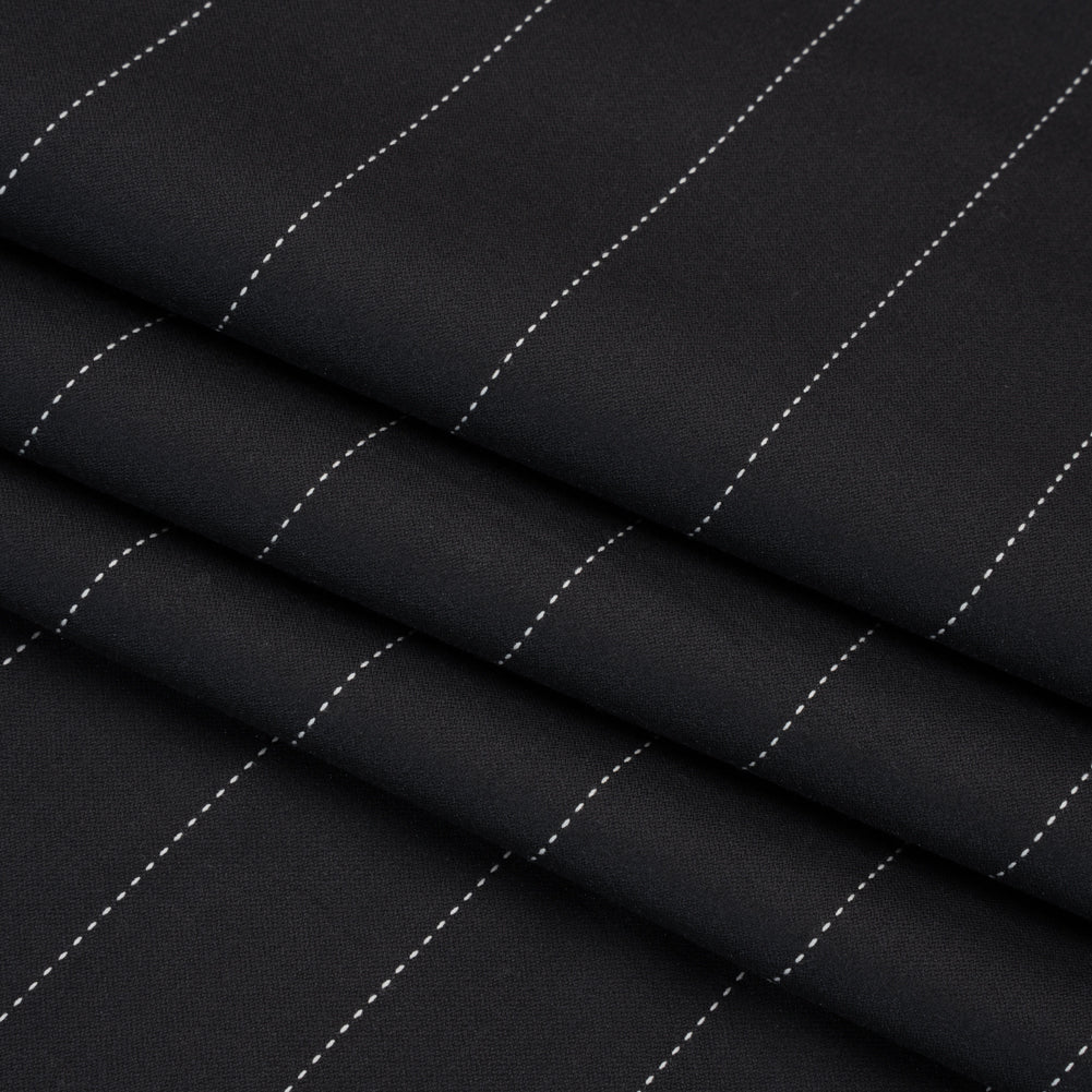 Stretch Cotton and Polyester Suiting - Black and White Stitched Stripes - Deadstock - Folded Stretch Cotton and Polyester Suiting - Black and White Stitched Stripes - Deadstock - Folded