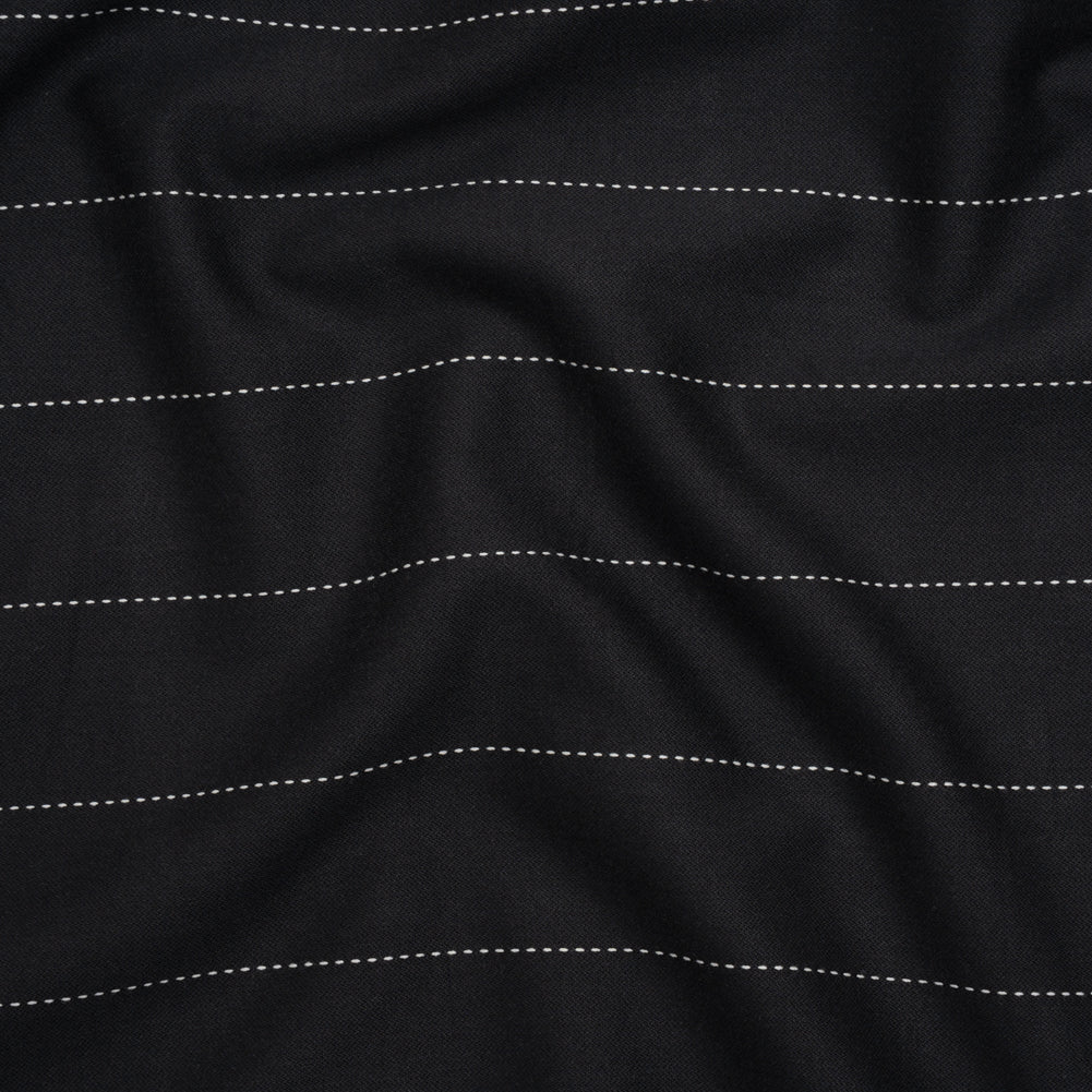 Stretch Cotton and Polyester Suiting - Black and White Stitched Stripes - Deadstock Stretch Cotton and Polyester Suiting - Black and White Stitched Stripes - Deadstock