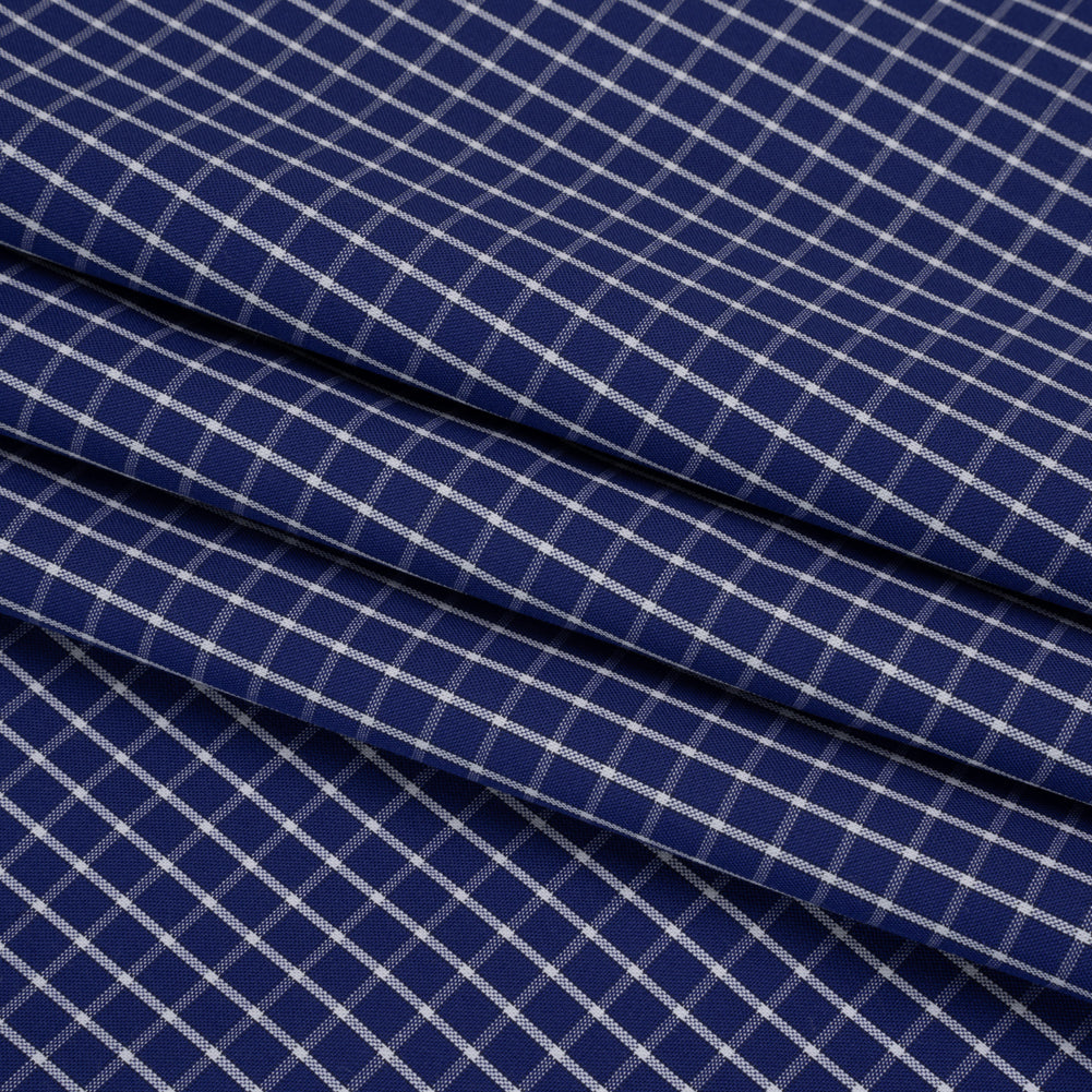 Cotton Shirting - Cobalt Blue and White Little Windowpane Checks - Deadstock Cotton Shirting - Cobalt Blue and White Little Windowpane Checks - Deadstock