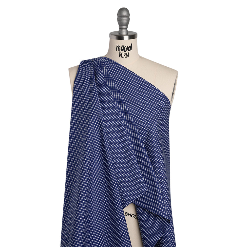 Cotton Shirting - Cobalt Blue and White Little Windowpane Checks - Deadstock Cotton Shirting - Cobalt Blue and White Little Windowpane Checks - Deadstock