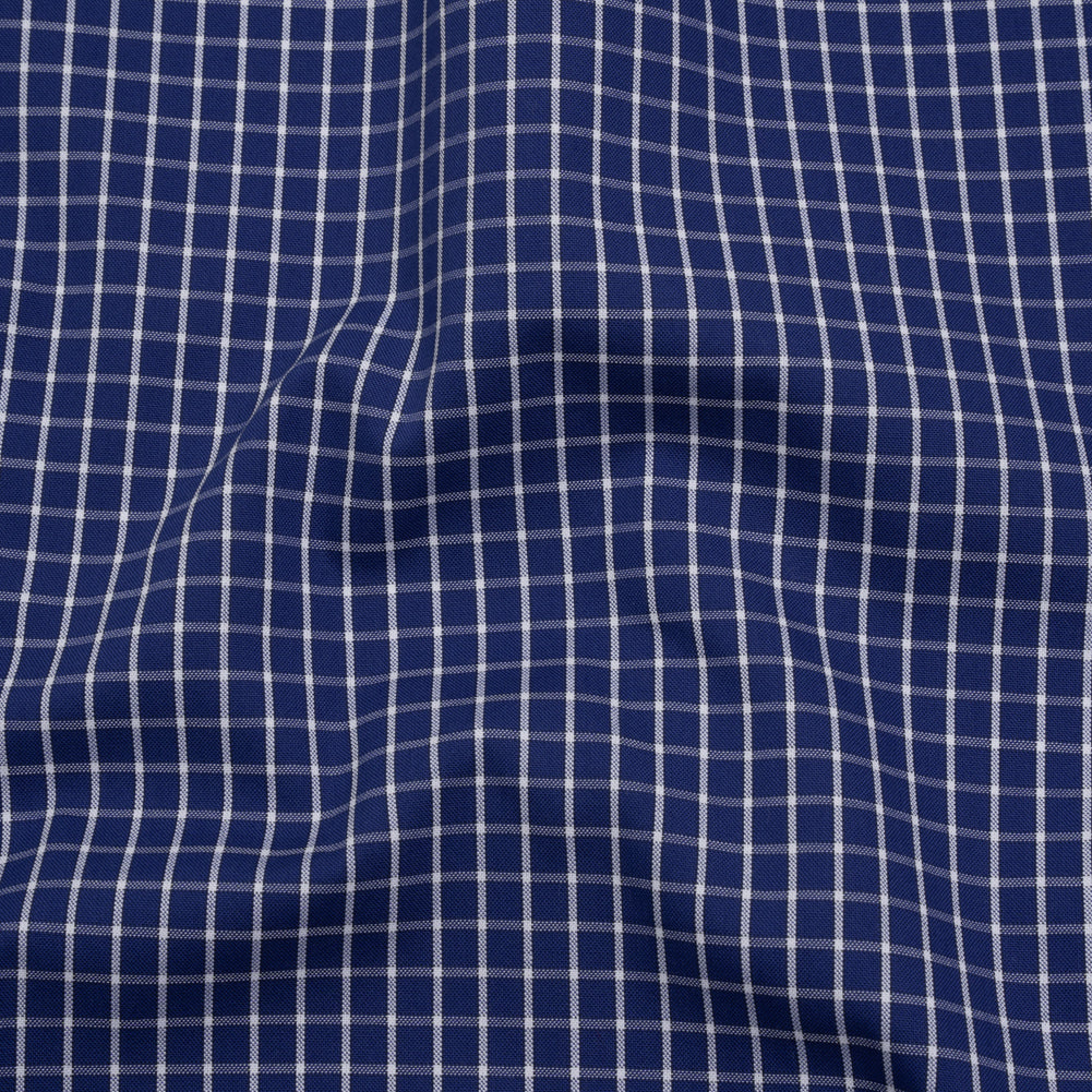 Cotton Shirting - Cobalt Blue and White Little Windowpane Checks - Deadstock Cotton Shirting - Cobalt Blue and White Little Windowpane Checks - Deadstock