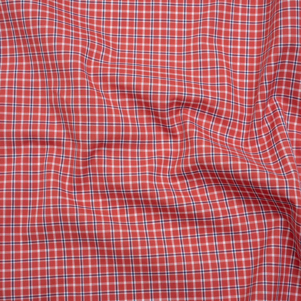 Cotton Shirting - Red, Navy and White Check Plaid - Deadstock Cotton Shirting - Red, Navy and White Check Plaid - Deadstock