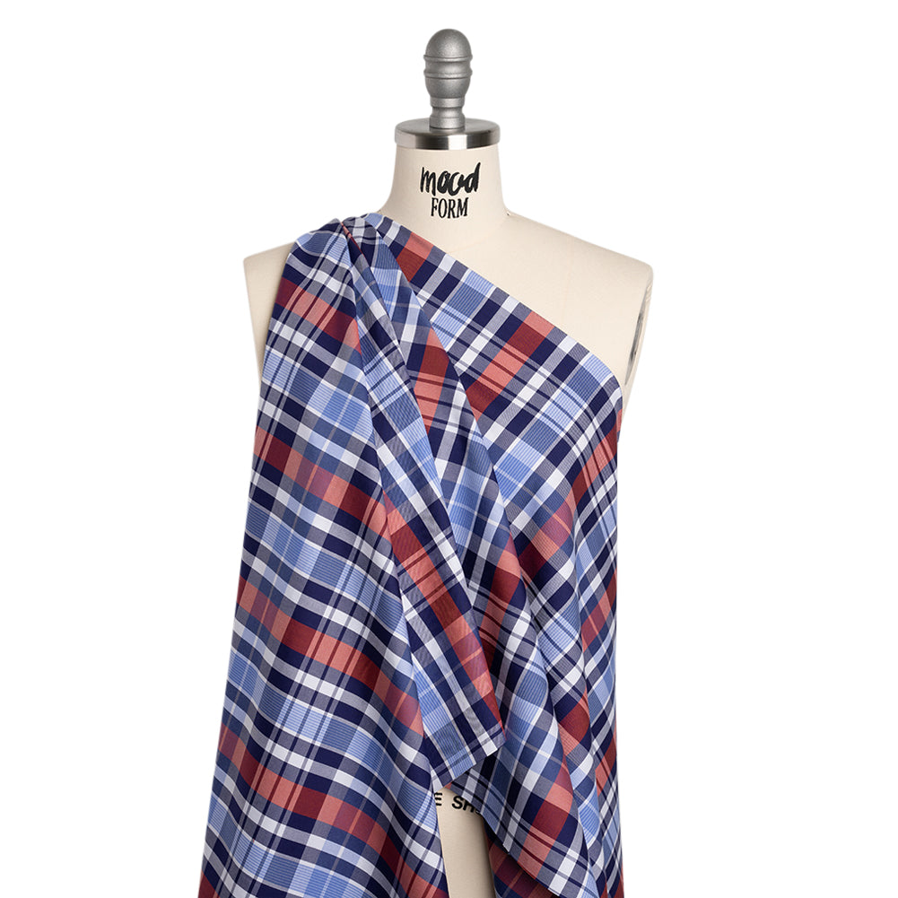 Cotton Twill Shirting - Blue, Red and Navy Plaid - Deadstock Cotton Twill Shirting - Blue, Red and Navy Plaid - Deadstock