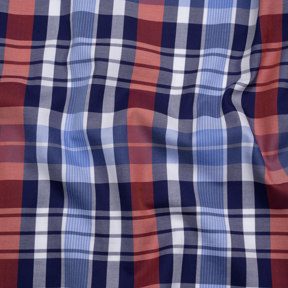 Cotton Twill Shirting - Blue, Red and Navy Plaid - Deadstock Cotton Twill Shirting - Blue, Red and Navy Plaid - Deadstock