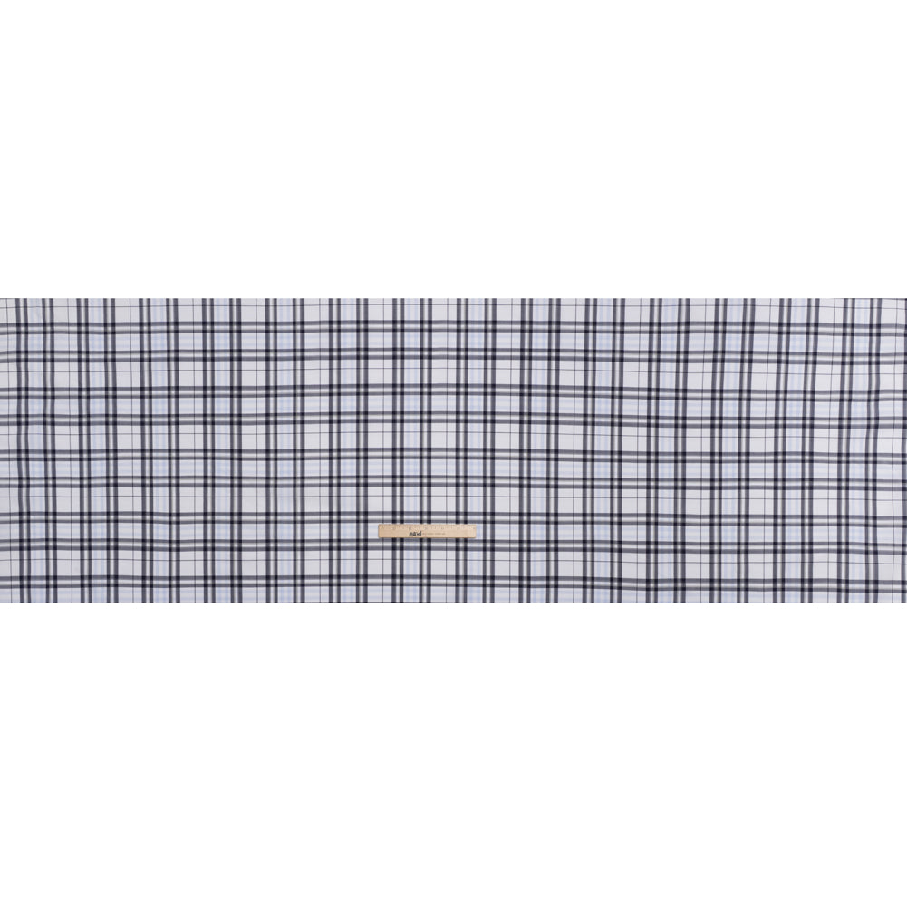 Cotton Shirting - Midnight Navy, Greige and White Plaid - Deadstock - Full Cotton Shirting - Midnight Navy, Greige and White Plaid - Deadstock - Full