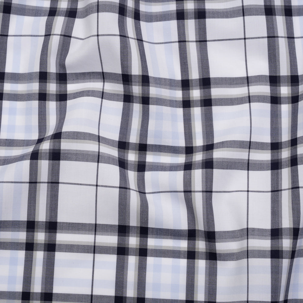 Cotton Shirting - Midnight Navy, Greige and White Plaid - Deadstock Cotton Shirting - Midnight Navy, Greige and White Plaid - Deadstock