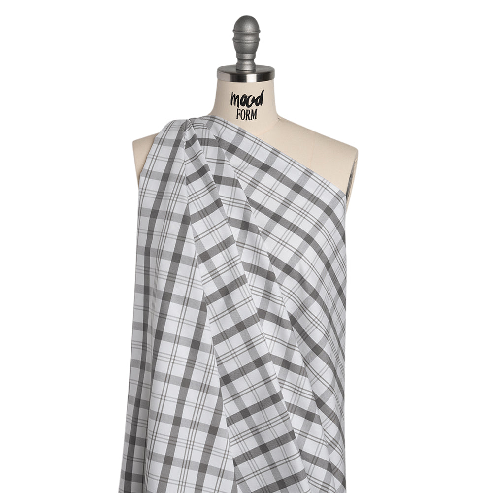 Cotton Oxford Shirting - Gray and White Check Plaid - Deadstock Cotton Oxford Shirting - Gray and White Check Plaid - Deadstock