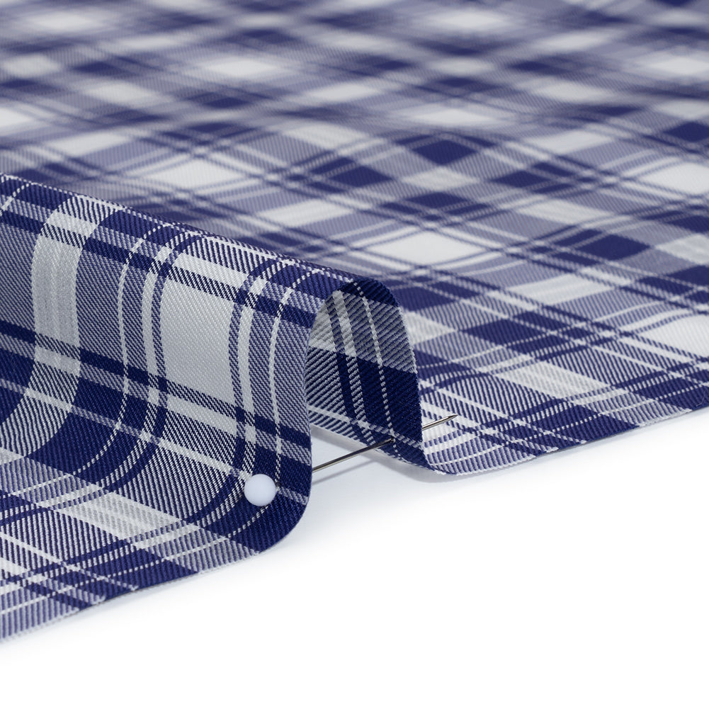 Cotton Twill Shirting - Cobalt Blue and White Plaid - Deadstock Cotton Twill Shirting - Cobalt Blue and White Plaid - Deadstock