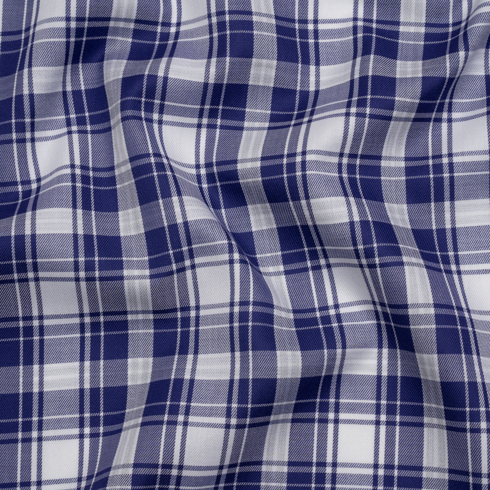 Cotton Twill Shirting - Cobalt Blue and White Plaid - Deadstock Cotton Twill Shirting - Cobalt Blue and White Plaid - Deadstock