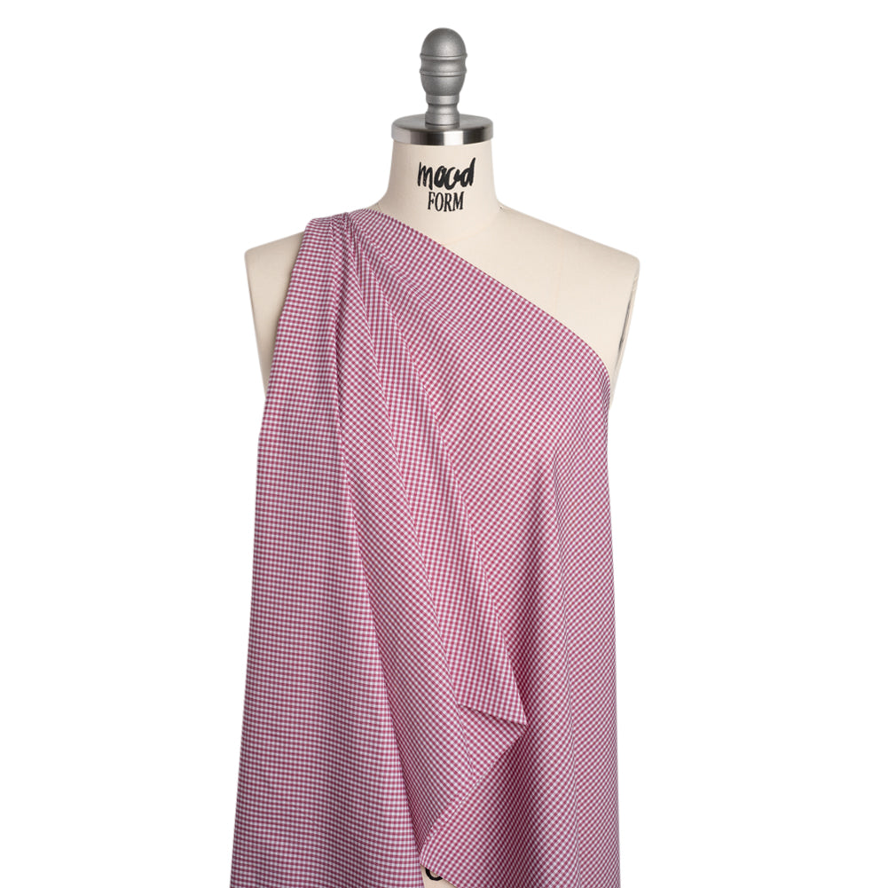 Cotton Shirting - Mulberry Pink and White Gingham Check - Deadstock - Drape Cotton Shirting - Mulberry Pink and White Gingham Check - Deadstock - Drape