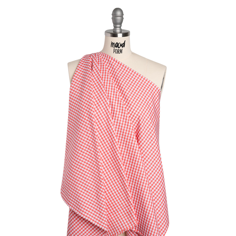 Cotton Oxford Shirting - Bubblegum Pink and White Gingham Checks - Deadstock Cotton Oxford Shirting - Bubblegum Pink and White Gingham Checks - Deadstock