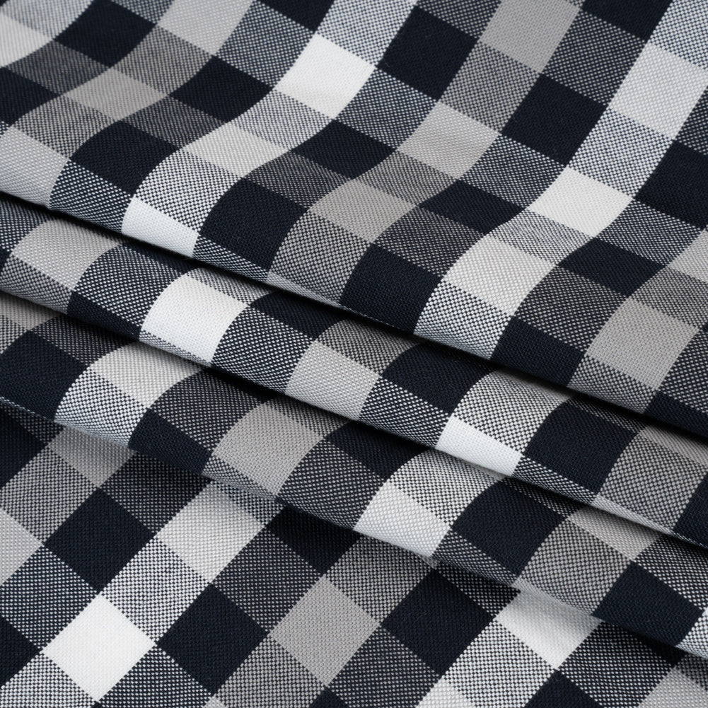 Cotton Oxford Shirting - Navy, Gray and White Checks - Deadstock Cotton Oxford Shirting - Navy, Gray and White Checks - Deadstock