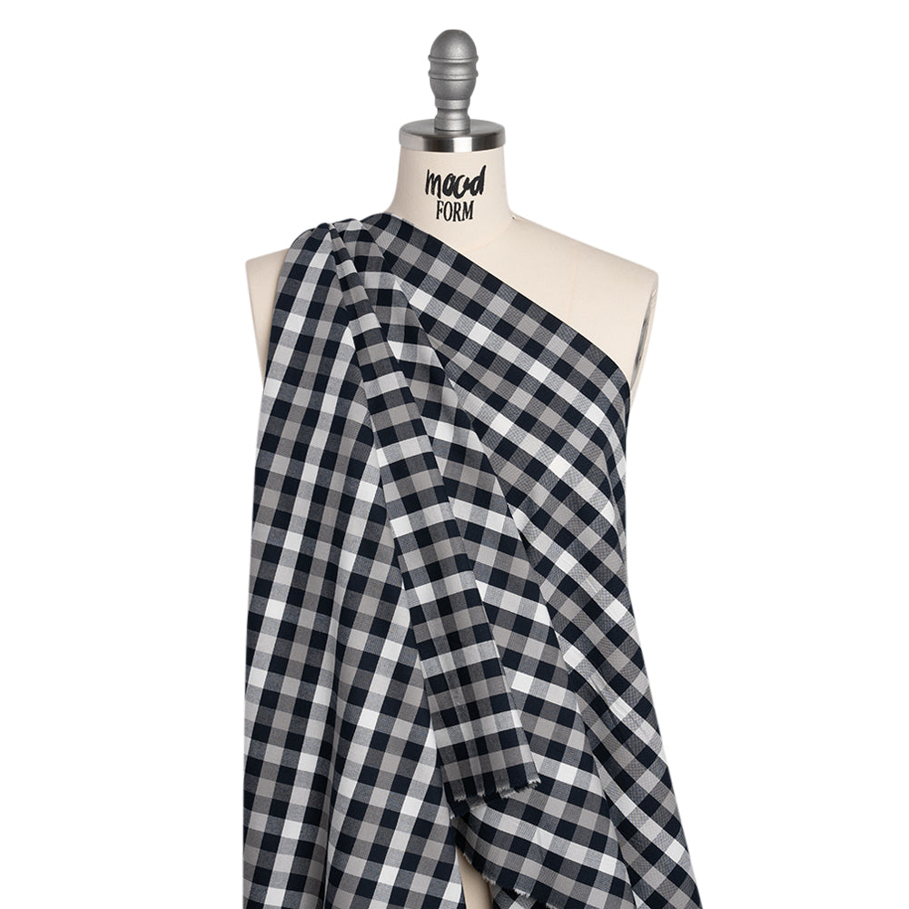 Cotton Oxford Shirting - Navy, Gray and White Checks - Deadstock Cotton Oxford Shirting - Navy, Gray and White Checks - Deadstock