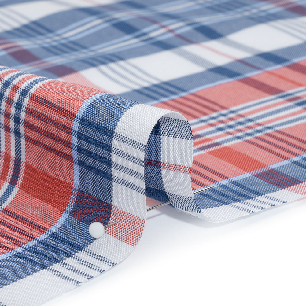 Cotton Oxford Shirting - Red, Blue and White Plaid - Deadstock Cotton Oxford Shirting - Red, Blue and White Plaid - Deadstock