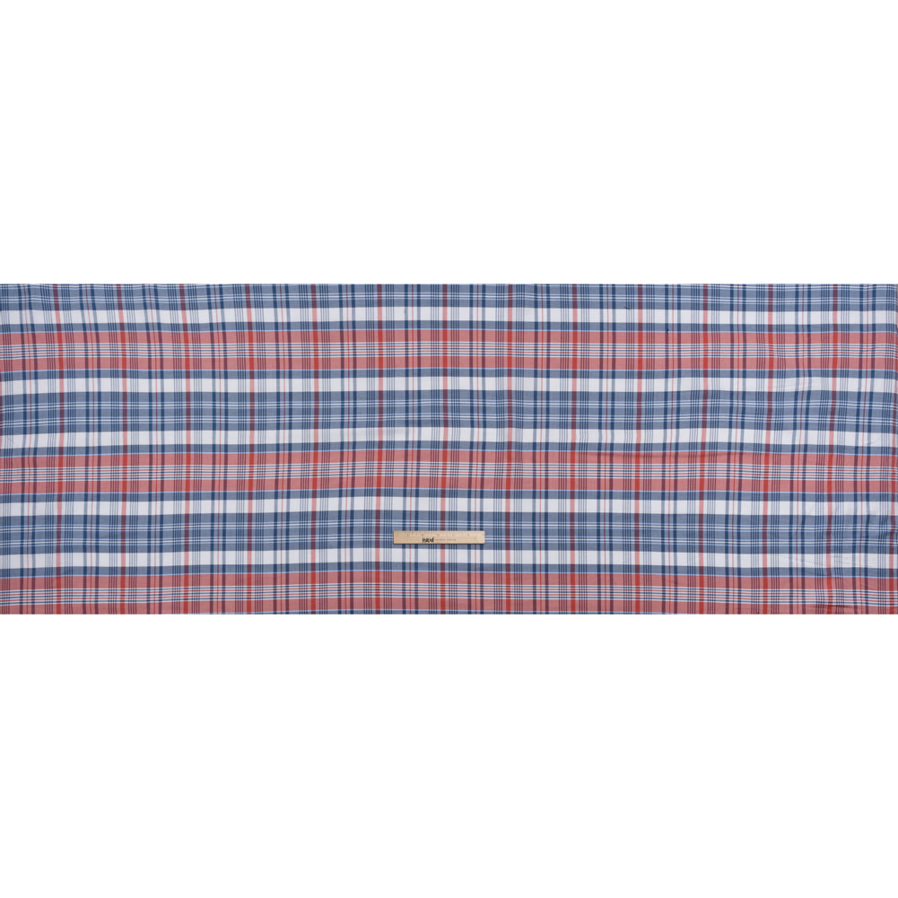 Cotton Oxford Shirting - Red, Blue and White Plaid - Deadstock Cotton Oxford Shirting - Red, Blue and White Plaid - Deadstock
