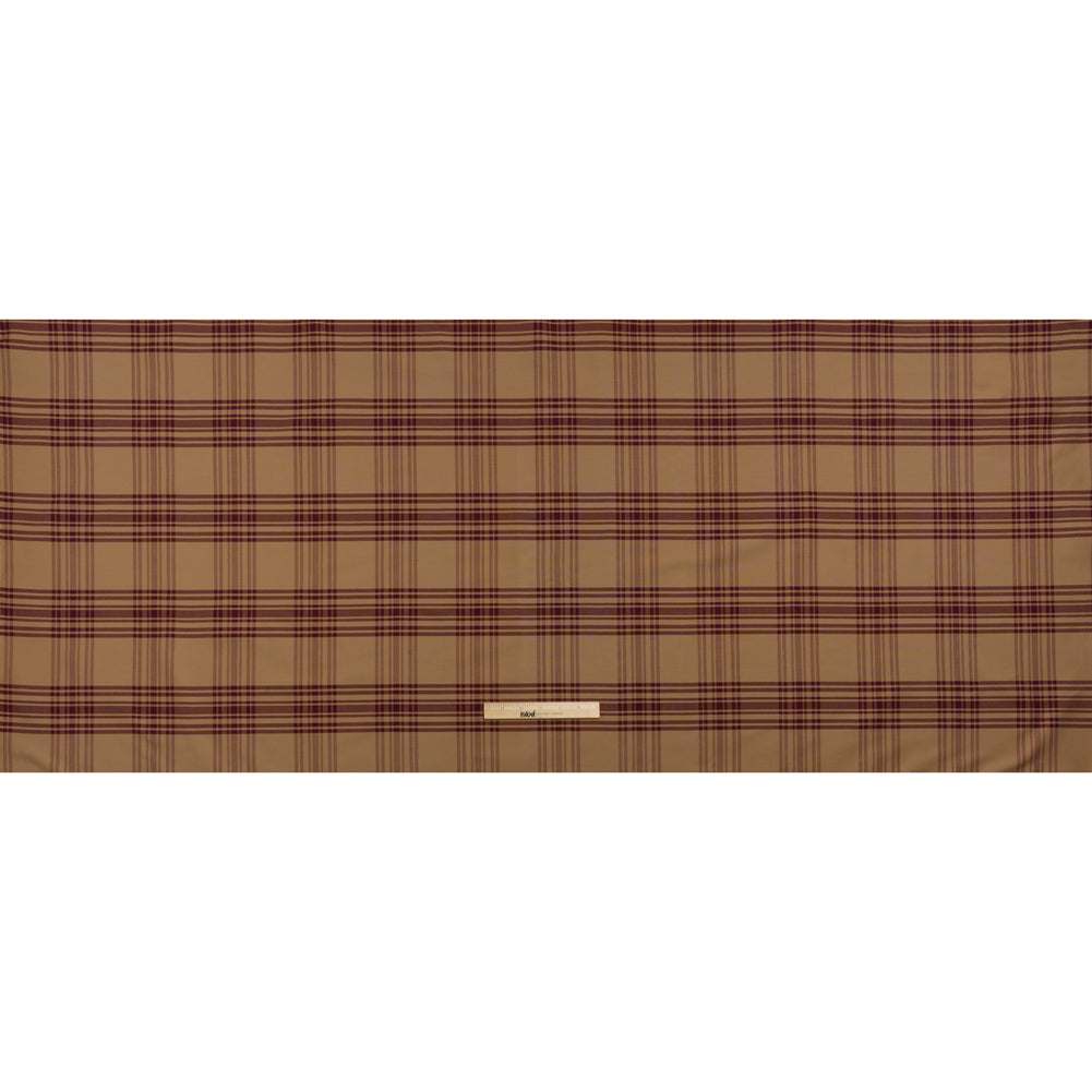 Cotton Oxford Shirting - Tan and Burgundy Plaid - Deadstock - Full Cotton Oxford Shirting - Tan and Burgundy Plaid - Deadstock - Full