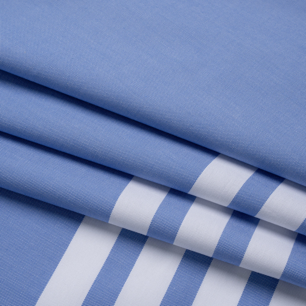 Cotton Oxford Shirting Panel - Blue and White Stripe Border - Deadstock Cotton Oxford Shirting Panel - Blue and White Stripe Border - Deadstock