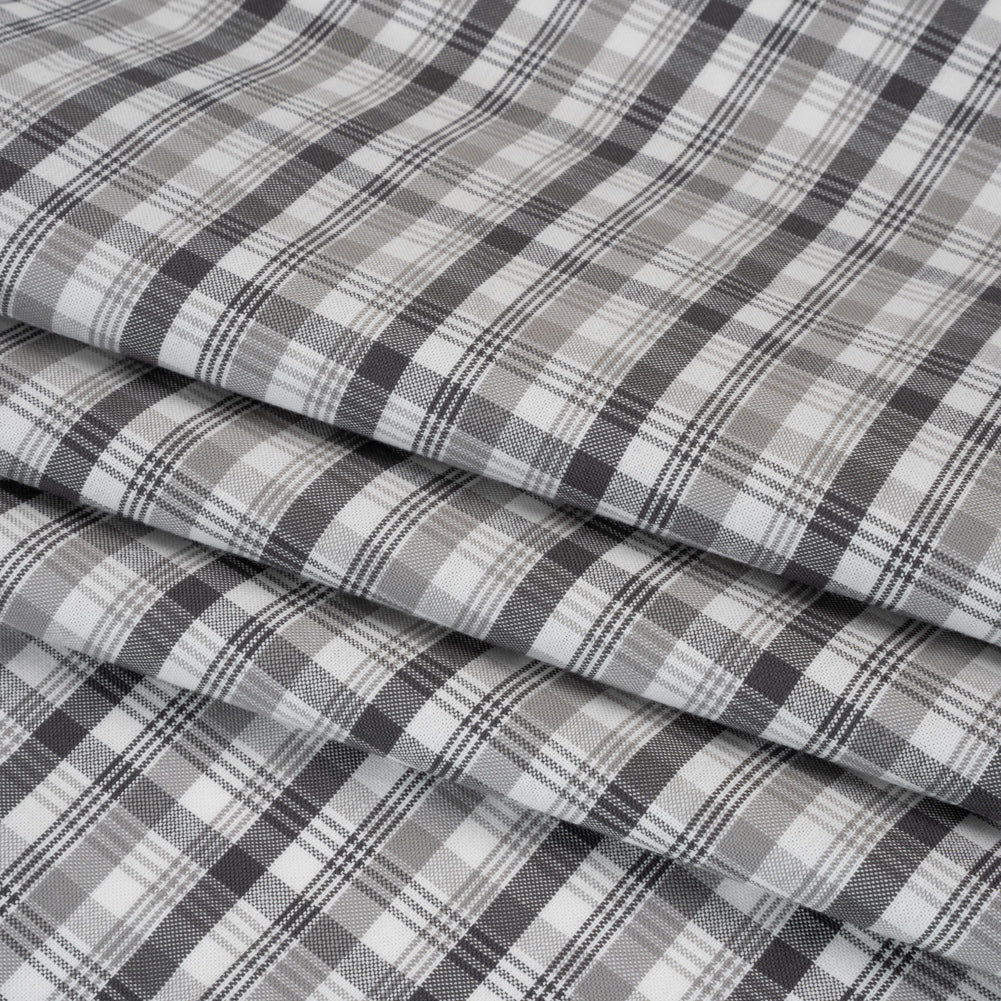 Cotton Oxford Shirting - Charcoal, Gray and White Plaid - Deadstock Cotton Oxford Shirting - Charcoal, Gray and White Plaid - Deadstock