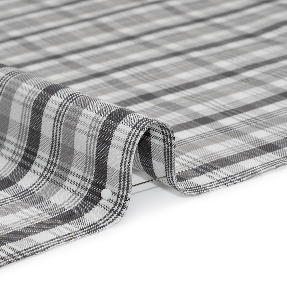 Cotton Oxford Shirting - Charcoal, Gray and White Plaid - Deadstock Cotton Oxford Shirting - Charcoal, Gray and White Plaid - Deadstock
