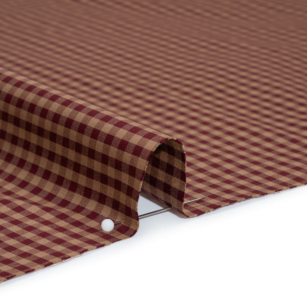 Cotton Shirting - Burgundy and Tan Checks - Deadstock - Detail Cotton Shirting - Burgundy and Tan Checks - Deadstock - Detail