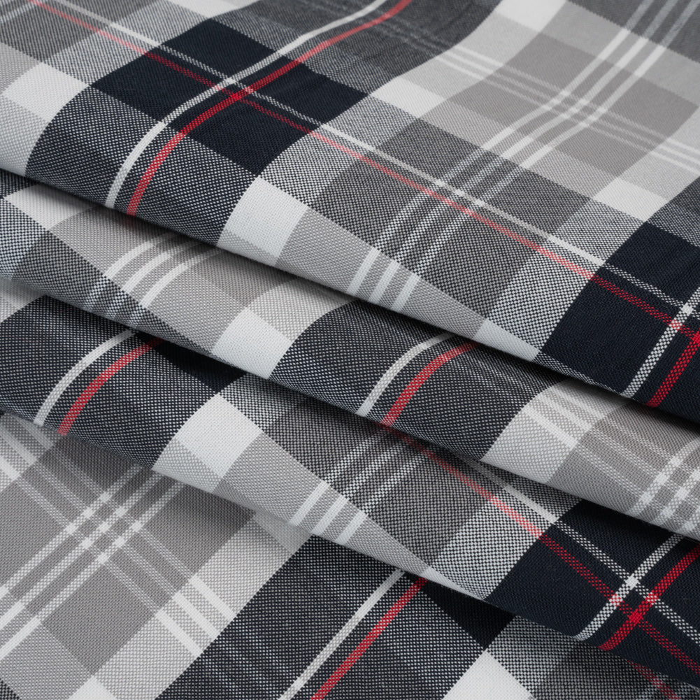 Cotton Oxford Shirting - Black, White and Red Plaid - Deadstock - Folded Cotton Oxford Shirting - Black, White and Red Plaid - Deadstock - Folded
