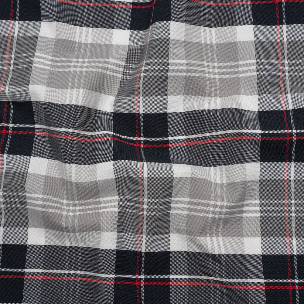 Cotton Oxford Shirting - Black, White and Red Plaid - Deadstock Cotton Oxford Shirting - Black, White and Red Plaid - Deadstock
