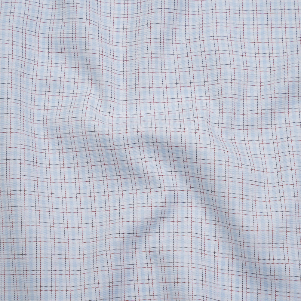 Cotton Twill Shirting - Light Blue, White and Black Tattersall Check-Like Plaid - Deadstock Cotton Twill Shirting - Light Blue, White and Black Tattersall Check-Like Plaid - Deadstock
