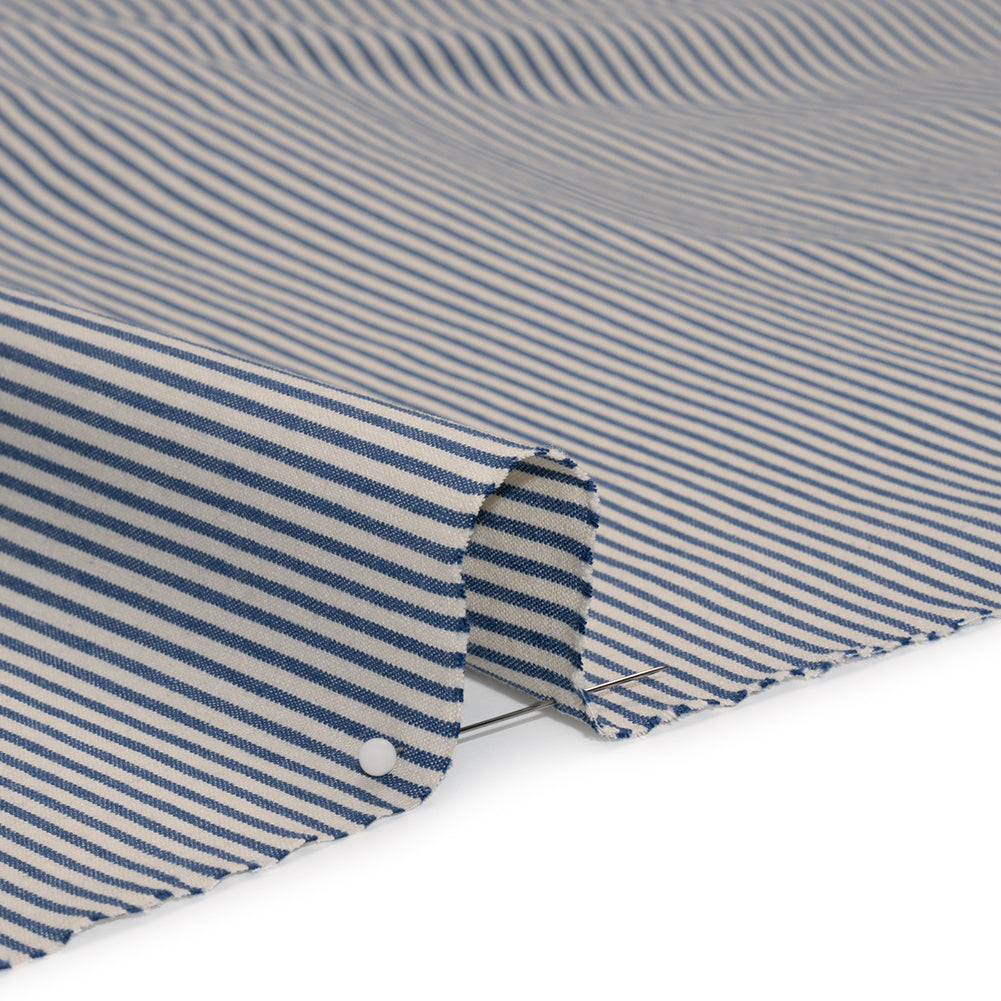 Cotton Woven - Off White and Blue Candy Stripes - Deadstock Cotton Woven - Off White and Blue Candy Stripes - Deadstock
