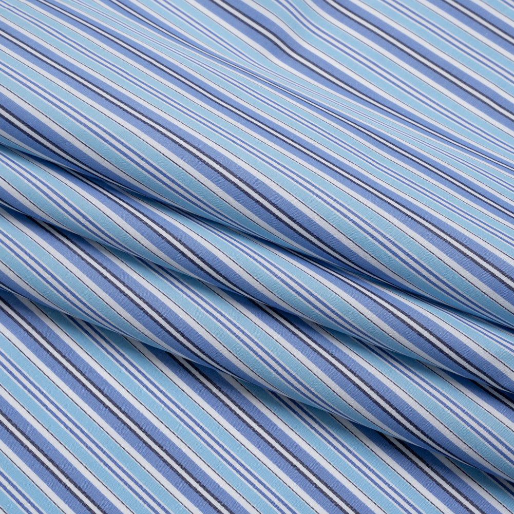 Cotton Poplin - Blue, Sky and White Stripes - Deadstock Cotton Poplin - Blue, Sky and White Stripes - Deadstock