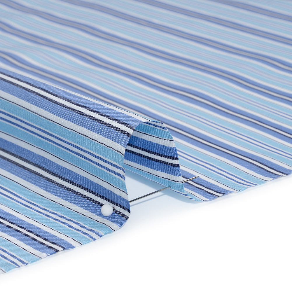 Cotton Poplin - Blue, Sky and White Stripes - Deadstock Cotton Poplin - Blue, Sky and White Stripes - Deadstock