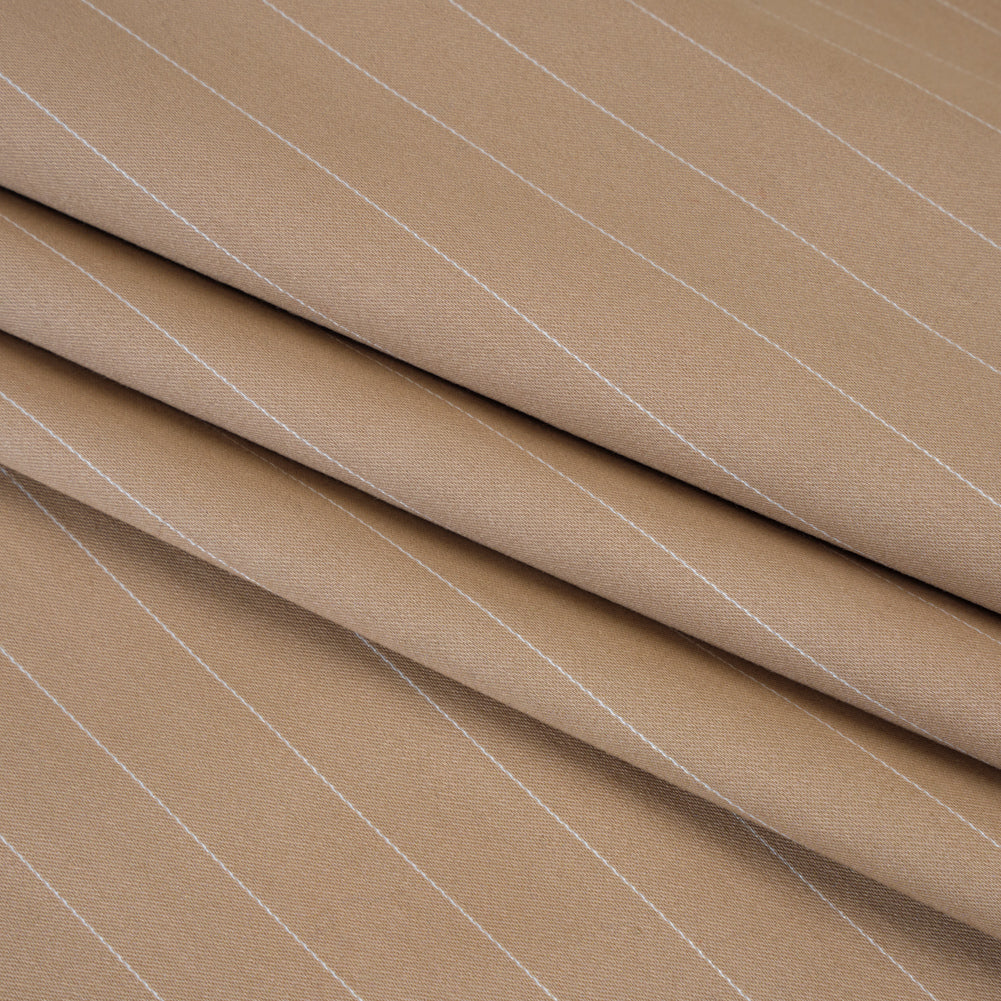Stretch Cotton Sateen - Light Brown and White Pinstripes - Deadstock Stretch Cotton Sateen - Light Brown and White Pinstripes - Deadstock