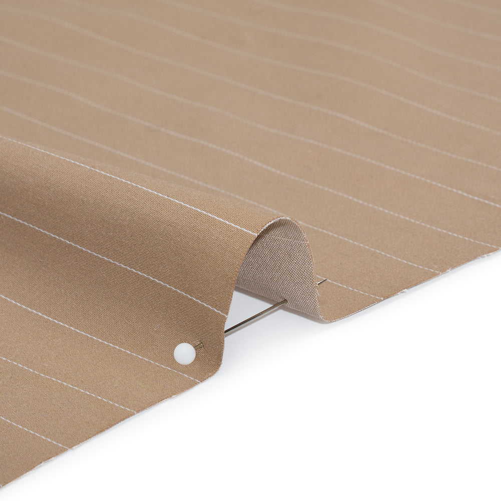 Stretch Cotton Sateen - Light Brown and White Pinstripes - Deadstock Stretch Cotton Sateen - Light Brown and White Pinstripes - Deadstock