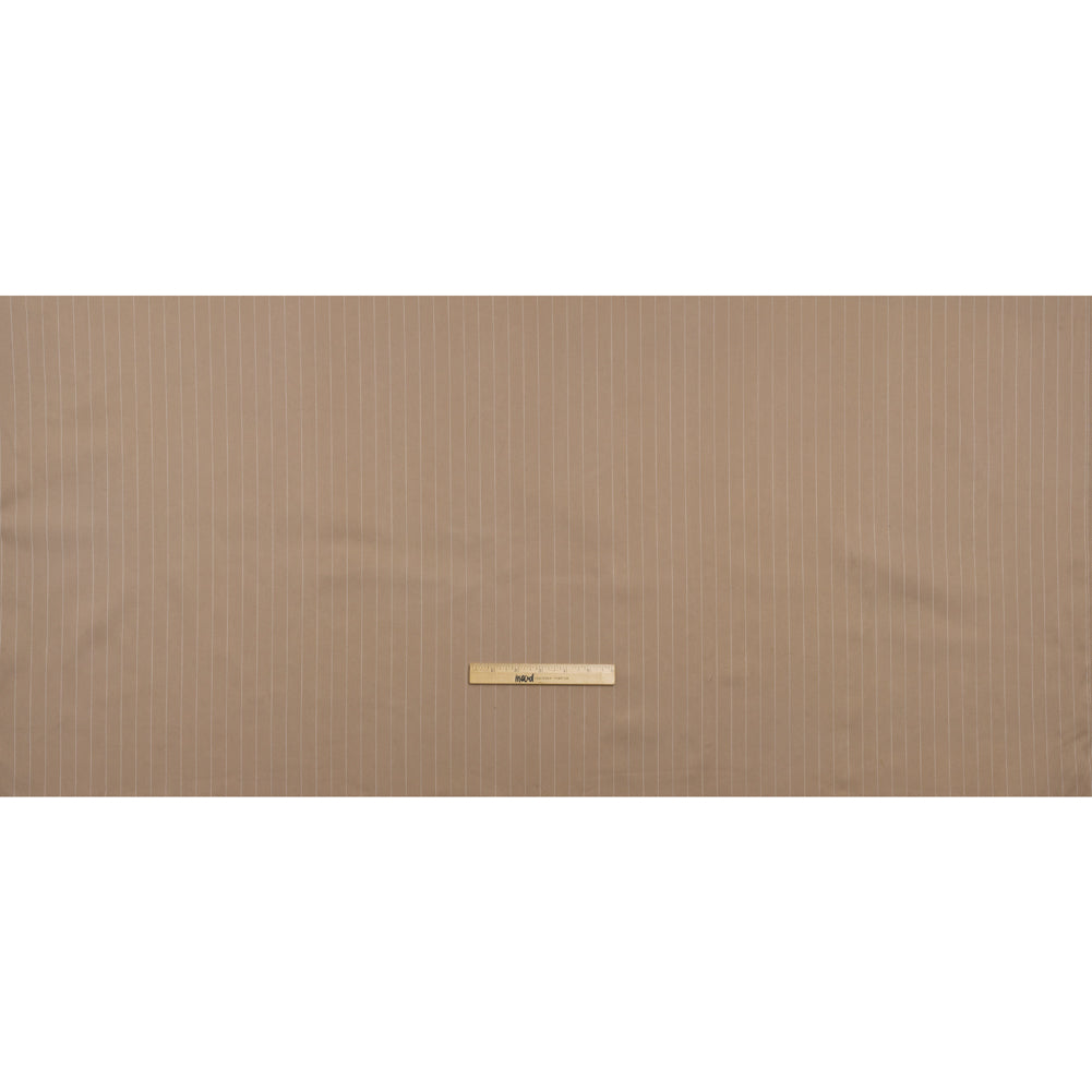 Stretch Cotton Sateen - Light Brown and White Pinstripes - Deadstock Stretch Cotton Sateen - Light Brown and White Pinstripes - Deadstock