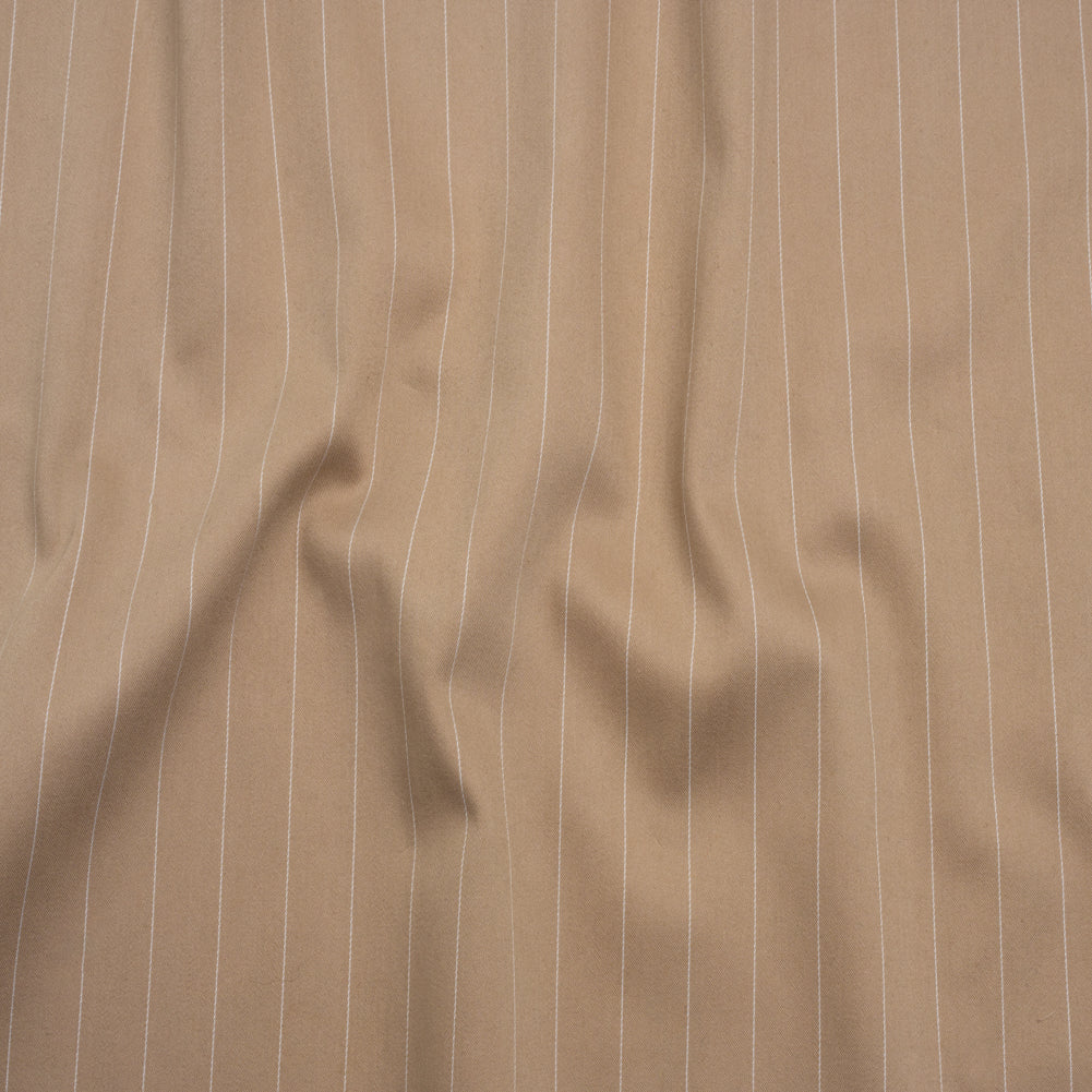 Stretch Cotton Sateen - Light Brown and White Pinstripes - Deadstock Stretch Cotton Sateen - Light Brown and White Pinstripes - Deadstock