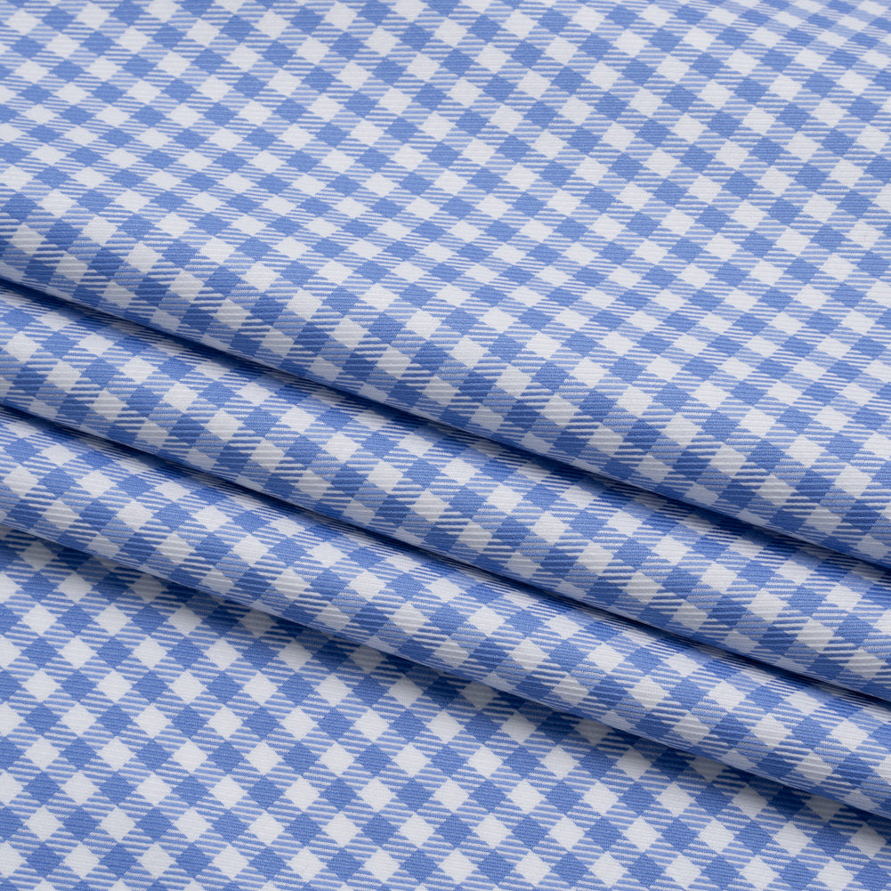 Cotton Twill Shirting - Country Blue and White Gingham Check - Deadstock Cotton Twill Shirting - Country Blue and White Gingham Check - Deadstock