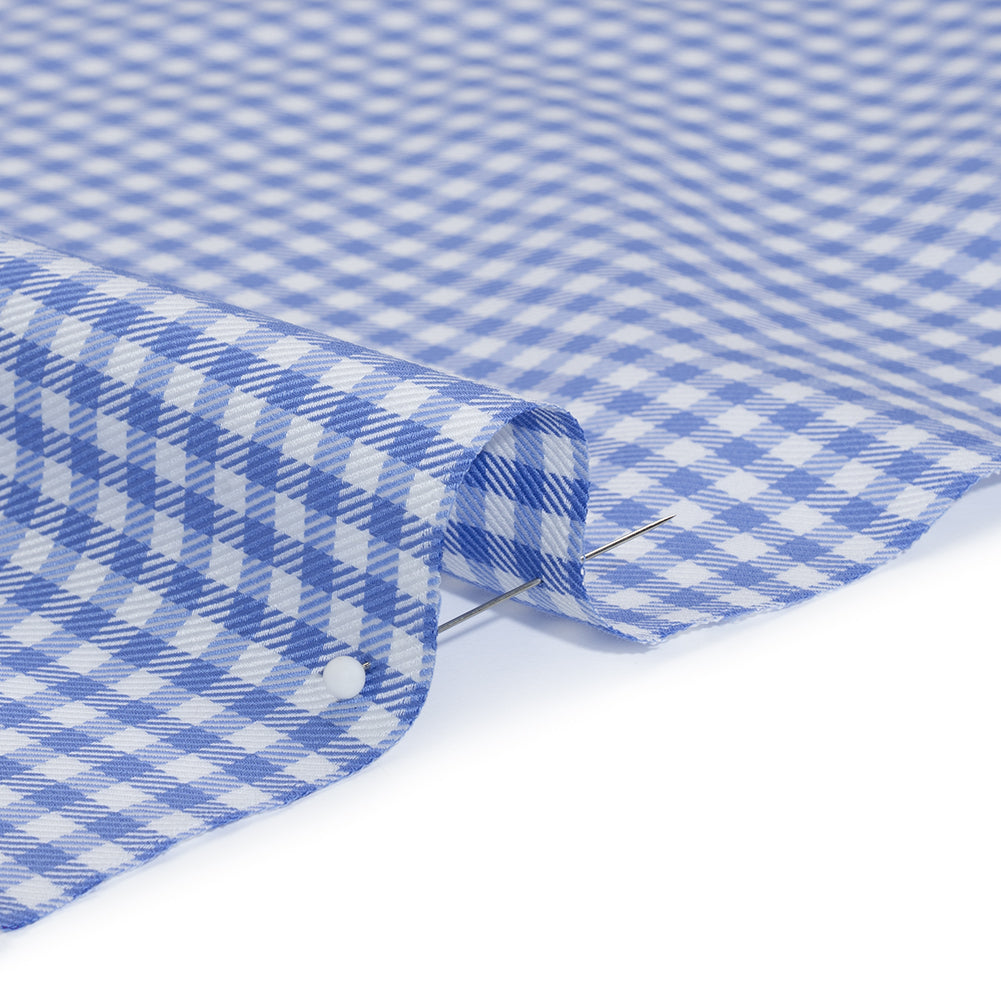 Cotton Twill Shirting - Country Blue and White Gingham Check - Deadstock Cotton Twill Shirting - Country Blue and White Gingham Check - Deadstock