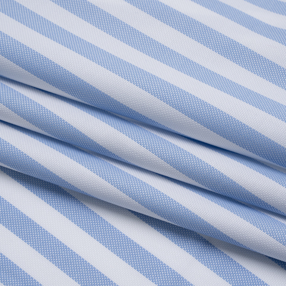 Cotton Basketweave Shirting - Baby Blue and White Bengal Stripes - Deadstock Cotton Basketweave Shirting - Baby Blue and White Bengal Stripes - Deadstock