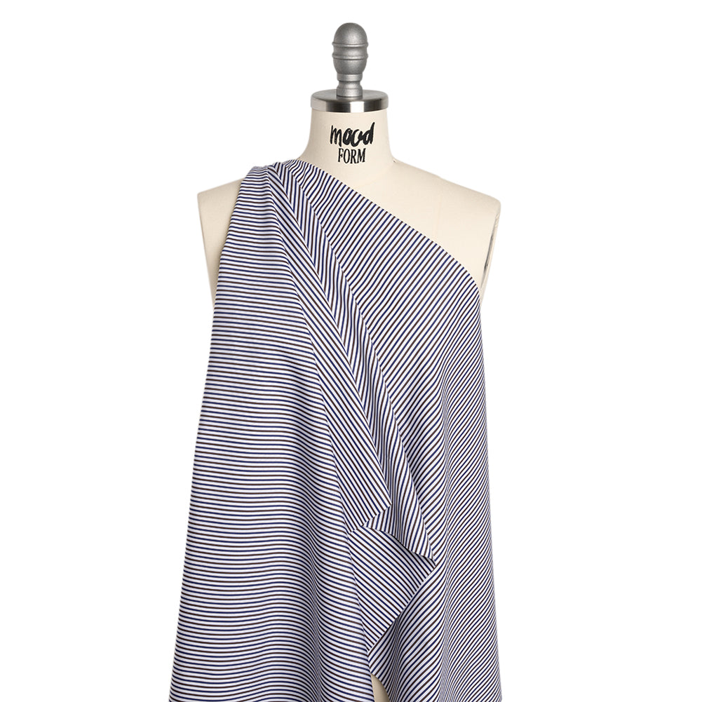 Cotton Shirting - Blue, Brown and White Stripes - Designer Deadstock Cotton Shirting - Blue, Brown and White Stripes - Designer Deadstock