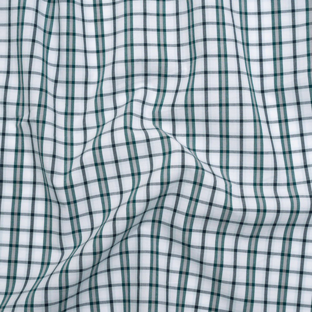 Cotton Shirting - Green, Black and White Plaid - Deadstock Cotton Shirting - Green, Black and White Plaid - Deadstock