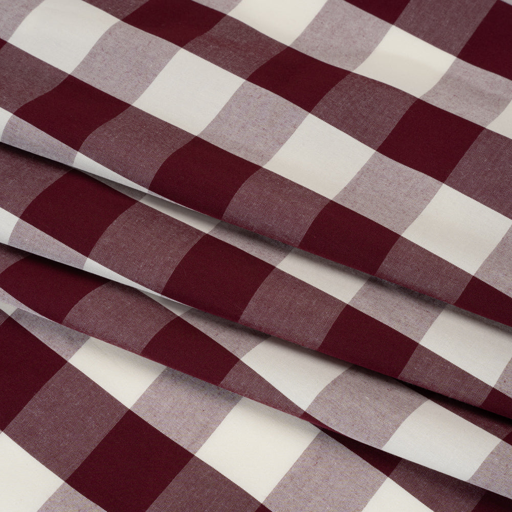 Cotton Shirting - Burgundy and Cream Buffalo Check - Deadstock - Folded Cotton Shirting - Burgundy and Cream Buffalo Check - Deadstock - Folded
