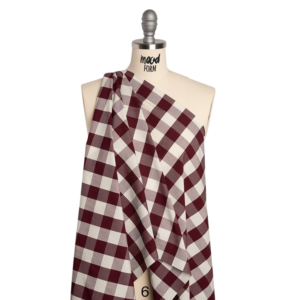 Cotton Shirting - Burgundy and Cream Buffalo Check - Deadstock - Drape Cotton Shirting - Burgundy and Cream Buffalo Check - Deadstock - Drape