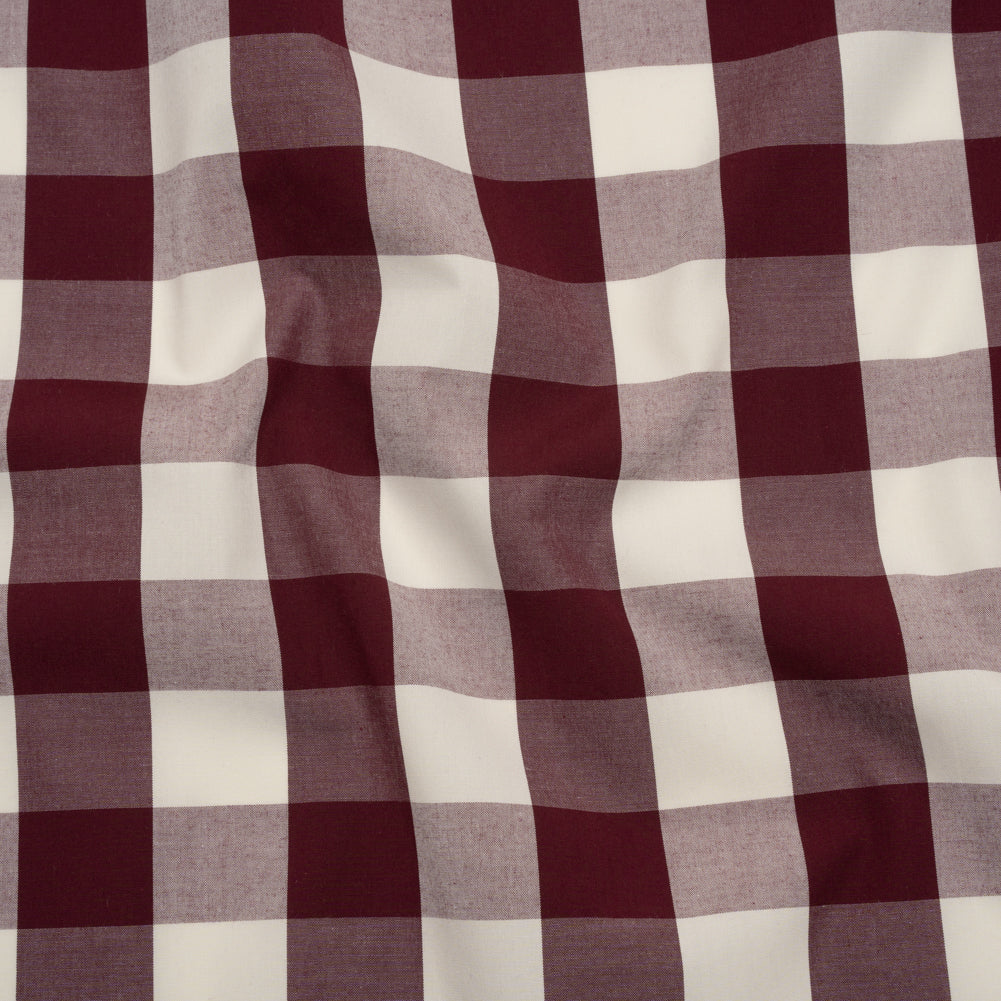 Cotton Shirting - Burgundy and Cream Buffalo Check - Deadstock Cotton Shirting - Burgundy and Cream Buffalo Check - Deadstock