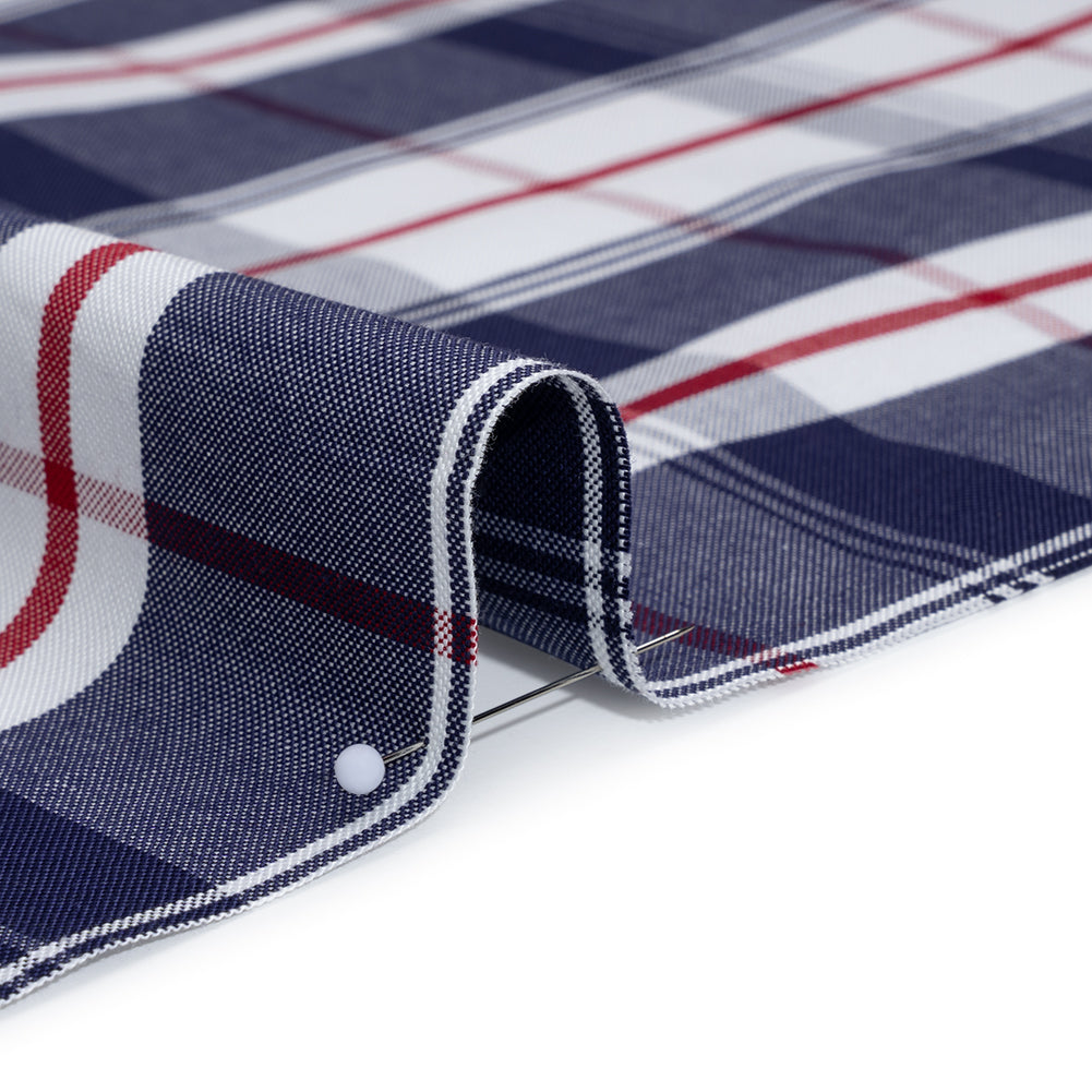 Cotton Oxford Shirting - Dark Blue, Cranberry Red and White Plaid - Deadstock - Detail Cotton Oxford Shirting - Dark Blue, Cranberry Red and White Plaid - Deadstock - Detail