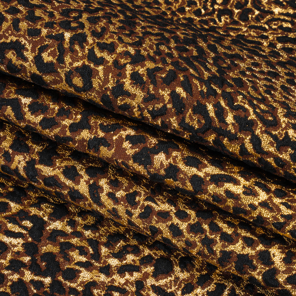 Metallic Polyester and Viscose Brocade - Brown, Black and Gold Animal Spots - Deadstock Metallic Polyester and Viscose Brocade - Brown, Black and Gold Animal Spots - Deadstock